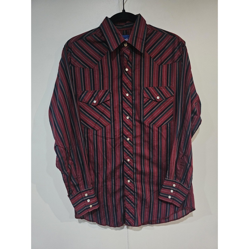 Wrangler Shirt Mens Large Red Stripe Western Pearl Snap Cowboy Pockets